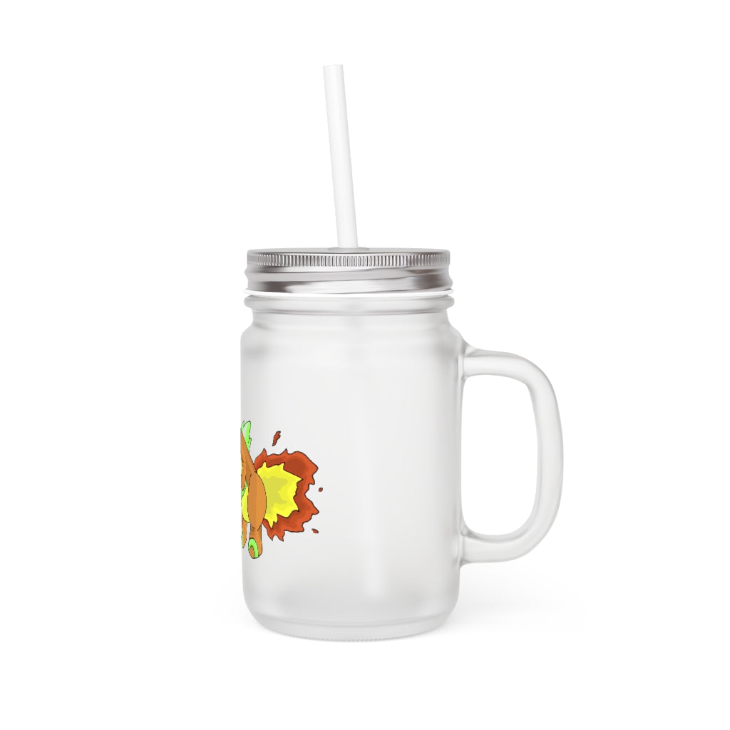 Chibiki Mason Jar with frosted glass finish, straw, and lid, perfect for personalized drinks.
