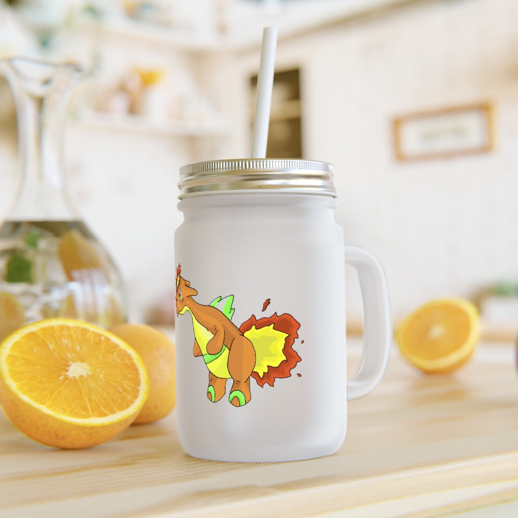 Chibiki Mason Jar with frosted glass finish, straw, and lid, perfect for personalized drinks.