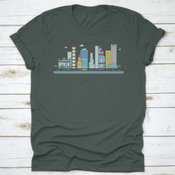 A stylish t-shirt featuring the Chicago City Skyline, showcasing iconic buildings and architecture.