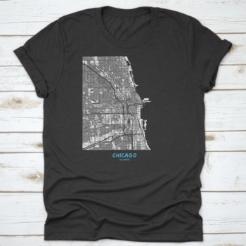 Detailed blue shaded map of Chicago downtown and surroundings, showcasing streets and landmarks.