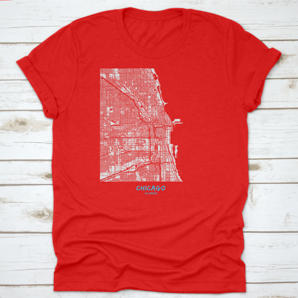 Detailed blue shaded map of Chicago downtown and surroundings, showcasing streets and landmarks.