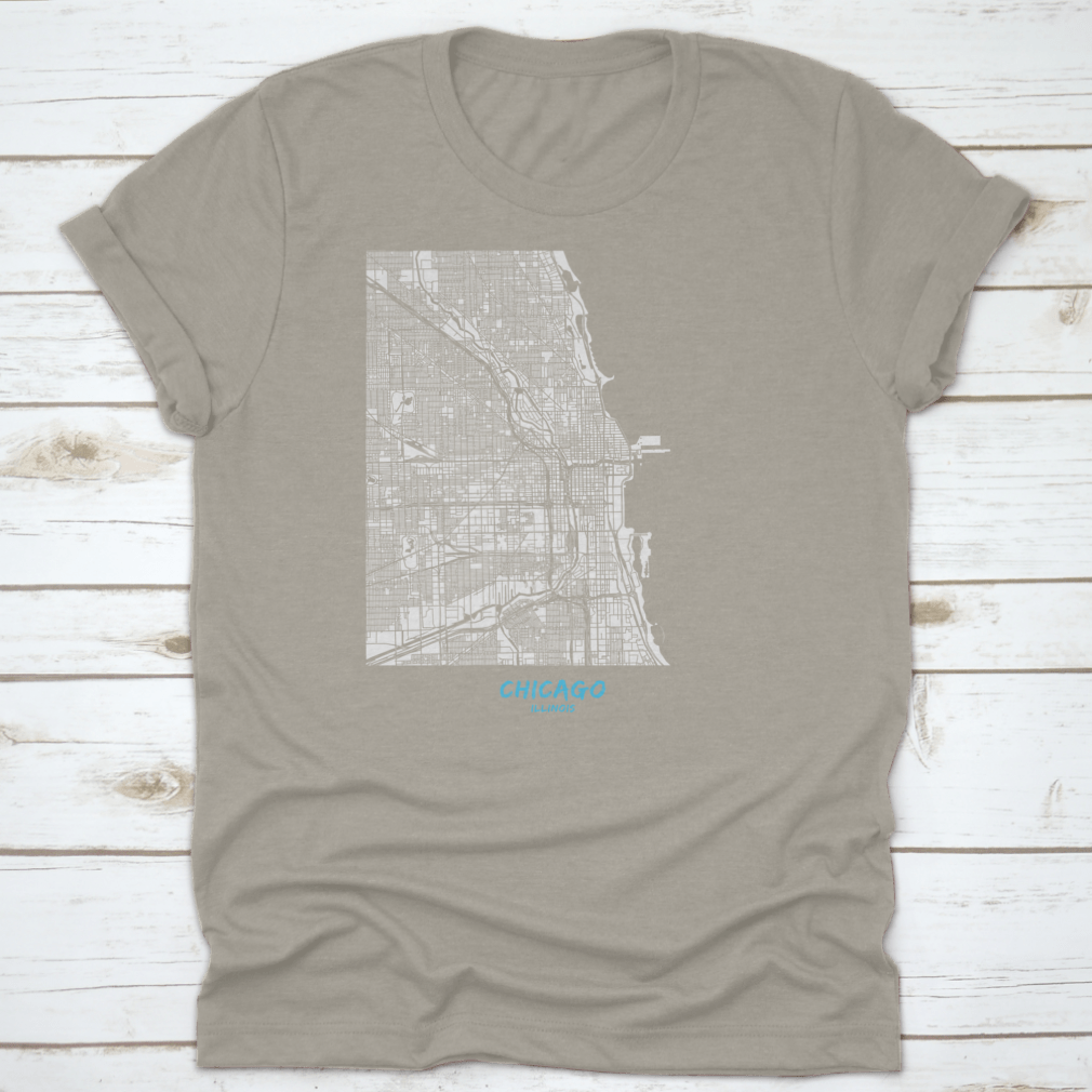 Detailed blue shaded map of Chicago downtown and surroundings, showcasing streets and landmarks.