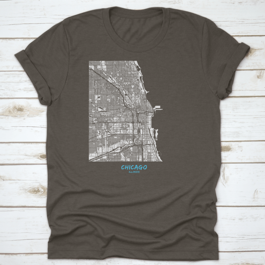 Detailed blue shaded map of Chicago downtown and surroundings, showcasing streets and landmarks.