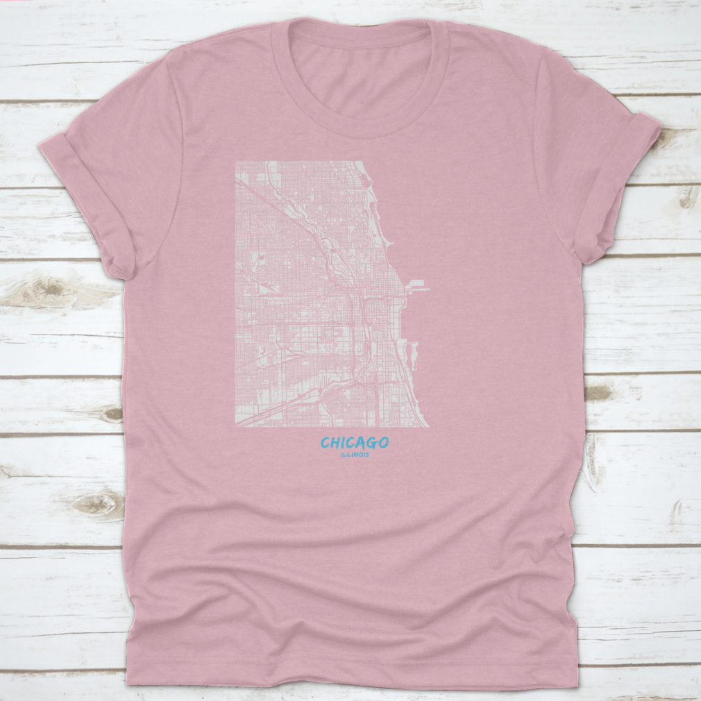 Detailed blue shaded map of Chicago downtown and surroundings, showcasing streets and landmarks.