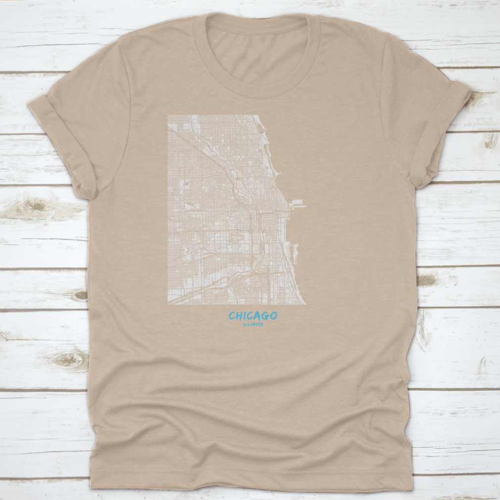 Detailed blue shaded map of Chicago downtown and surroundings, showcasing streets and landmarks.