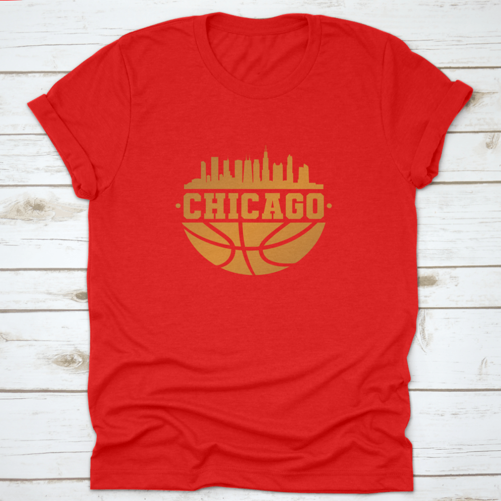 Chicago skyline silhouette with basketball elements, showcasing the city's iconic architecture.