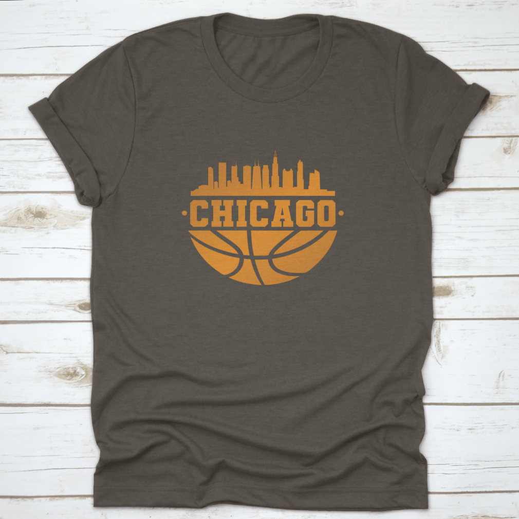 Chicago skyline silhouette with basketball elements, showcasing the city's iconic architecture.