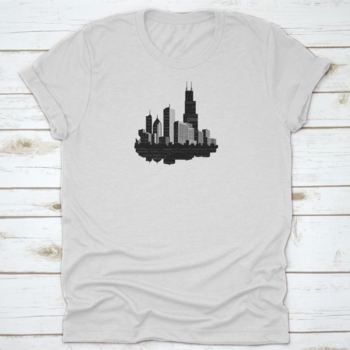 Gray t-shirt with city skyline.