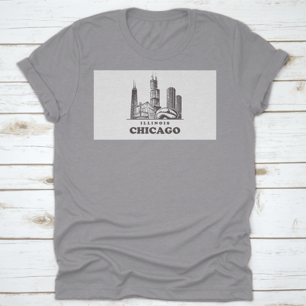 Chicago Sketch Skyline t-shirt featuring a hand-drawn vector design of the Chicago skyline on a soft cotton fabric.