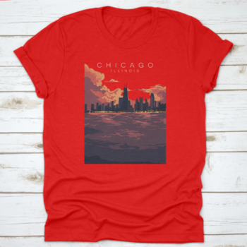 Chicago Skyline Artistic Poster featuring a vibrant depiction of the city's skyline with iconic buildings.