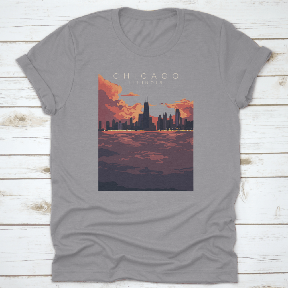 Chicago Skyline Artistic Poster featuring a vibrant depiction of the city's skyline with iconic buildings.