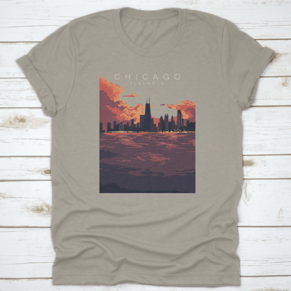 Chicago Skyline Artistic Poster featuring a vibrant depiction of the city's skyline with iconic buildings.