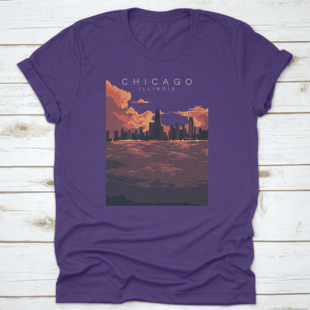 Chicago Skyline Artistic Poster featuring a vibrant depiction of the city's skyline with iconic buildings.