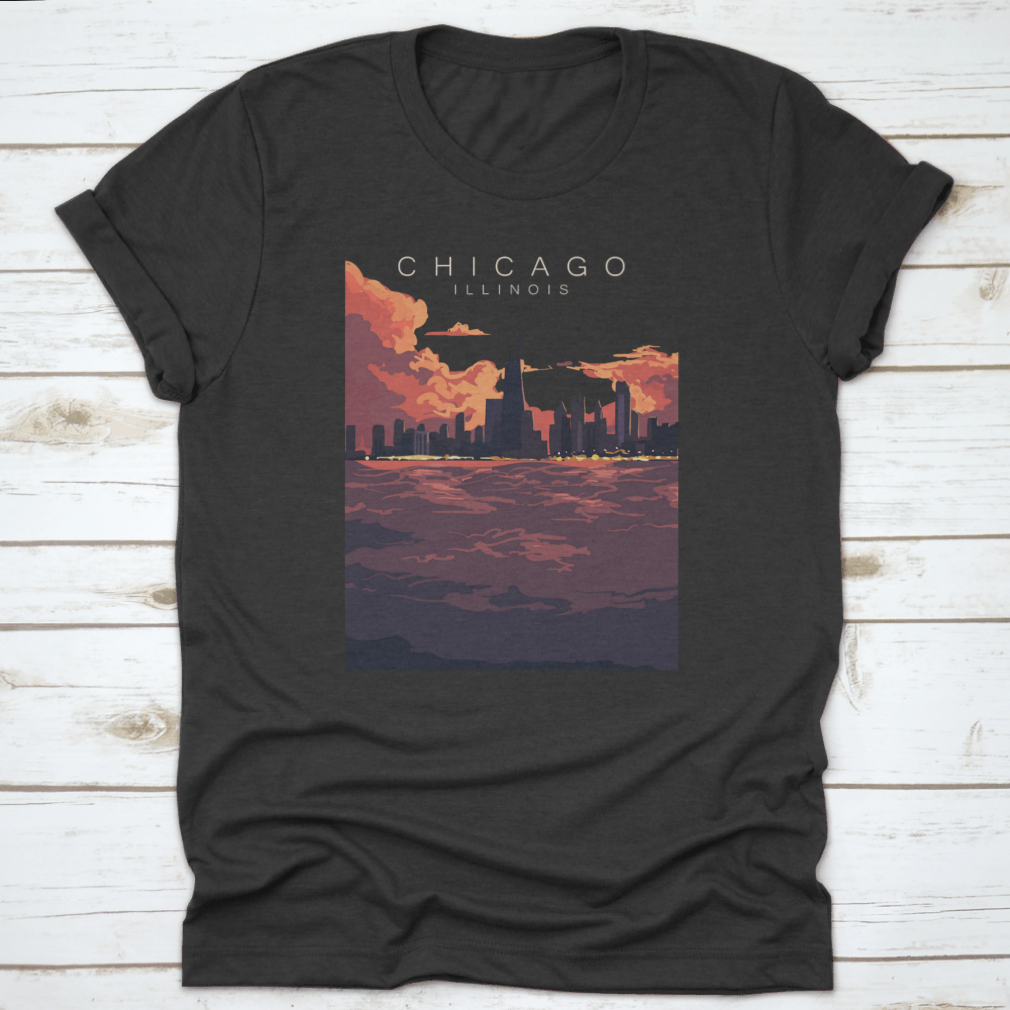 Chicago Skyline Artistic Poster featuring a vibrant depiction of the city's skyline with iconic buildings.