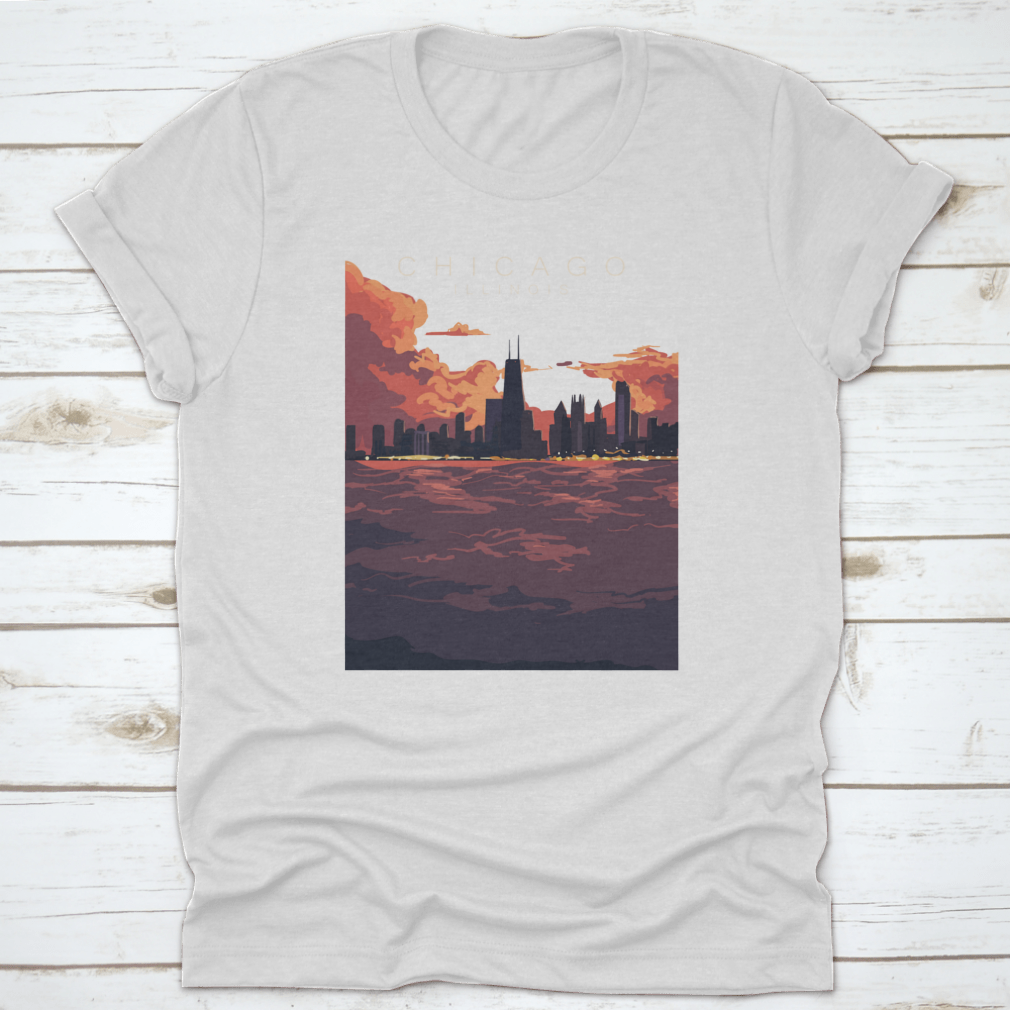 Chicago Skyline Artistic Poster featuring a vibrant depiction of the city's skyline with iconic buildings.