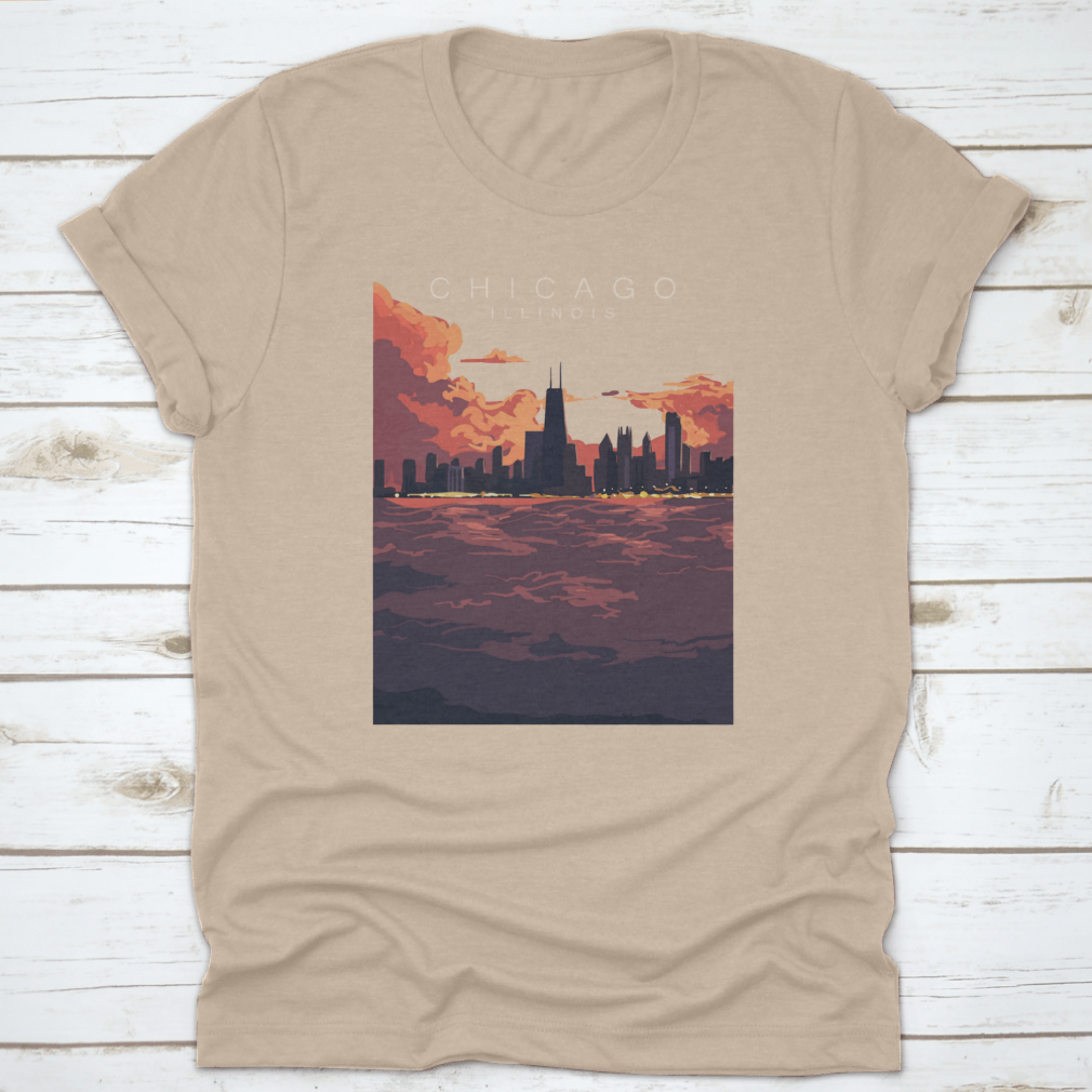 Chicago Skyline Artistic Poster featuring a vibrant depiction of the city's skyline with iconic buildings.