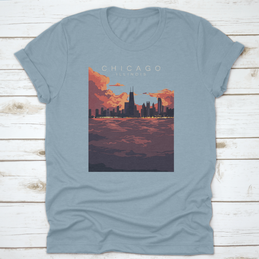 Chicago Skyline Artistic Poster featuring a vibrant depiction of the city's skyline with iconic buildings.