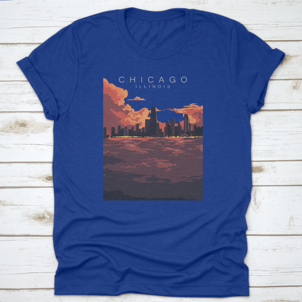 Chicago Skyline Artistic Poster featuring a vibrant depiction of the city's skyline with iconic buildings.
