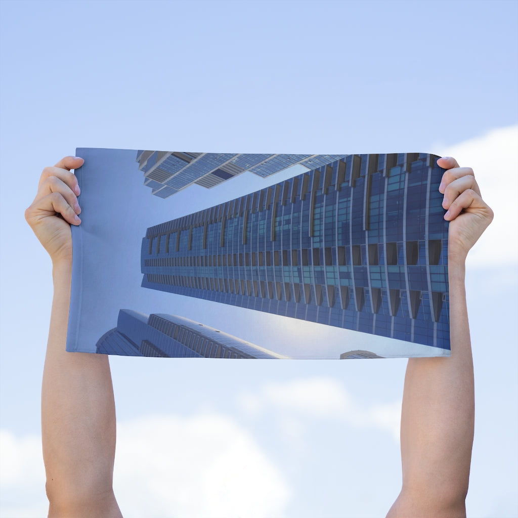 Chicago Skyline Rally Towel, 11x18 inches, featuring a vibrant skyline design on soft polyester fabric.