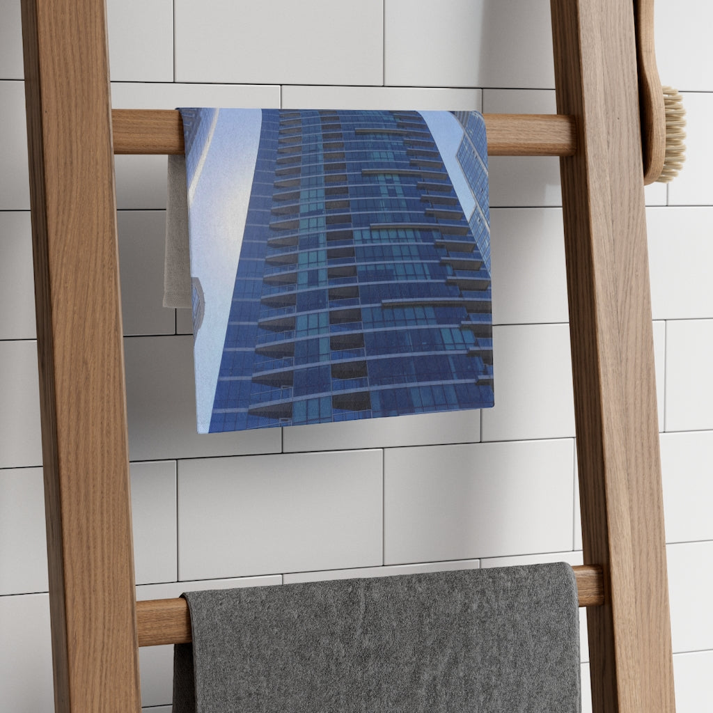 Chicago Skyline Rally Towel, 11x18 inches, featuring a vibrant skyline design on soft polyester fabric.
