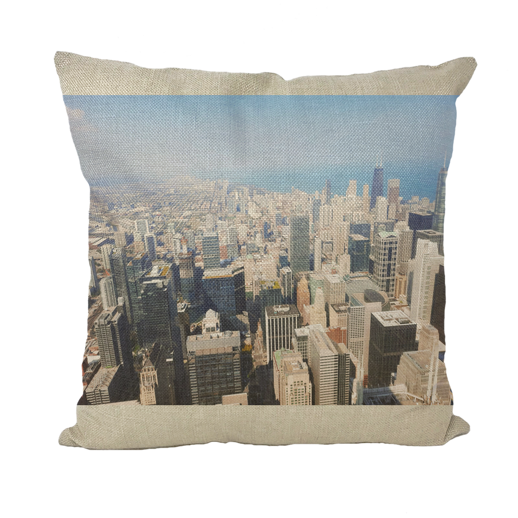 Chicago Skyline Throw Pillows showcasing vibrant cityscape design on soft fabric covers, perfect for home decor.