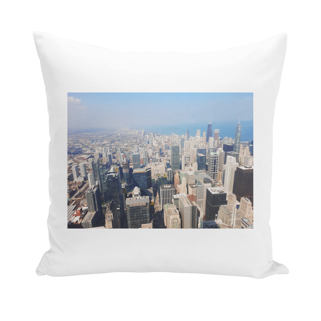 Chicago Skyline Throw Pillows showcasing vibrant cityscape design on soft fabric covers, perfect for home decor.