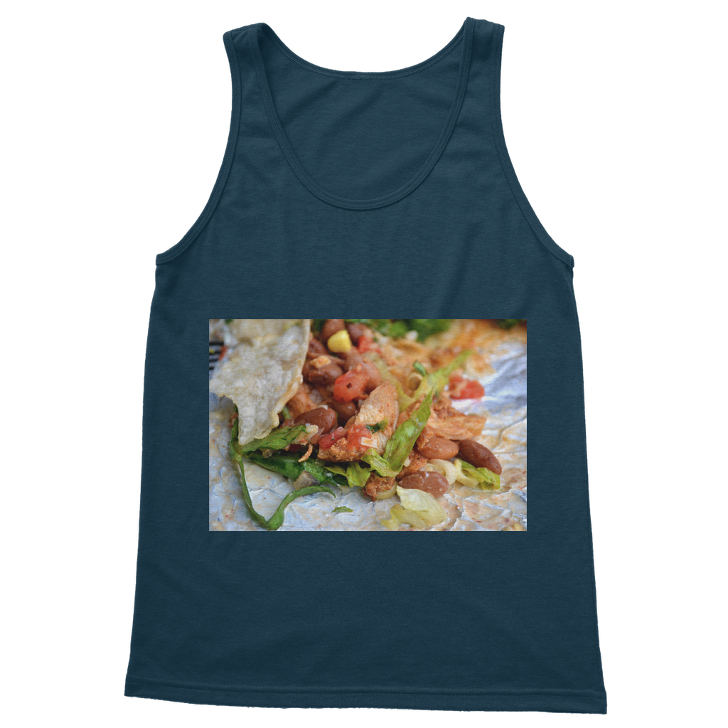 Chicken Burrito Classic Adult Vest Top in various colors, showcasing its unisex design and comfortable fit.
