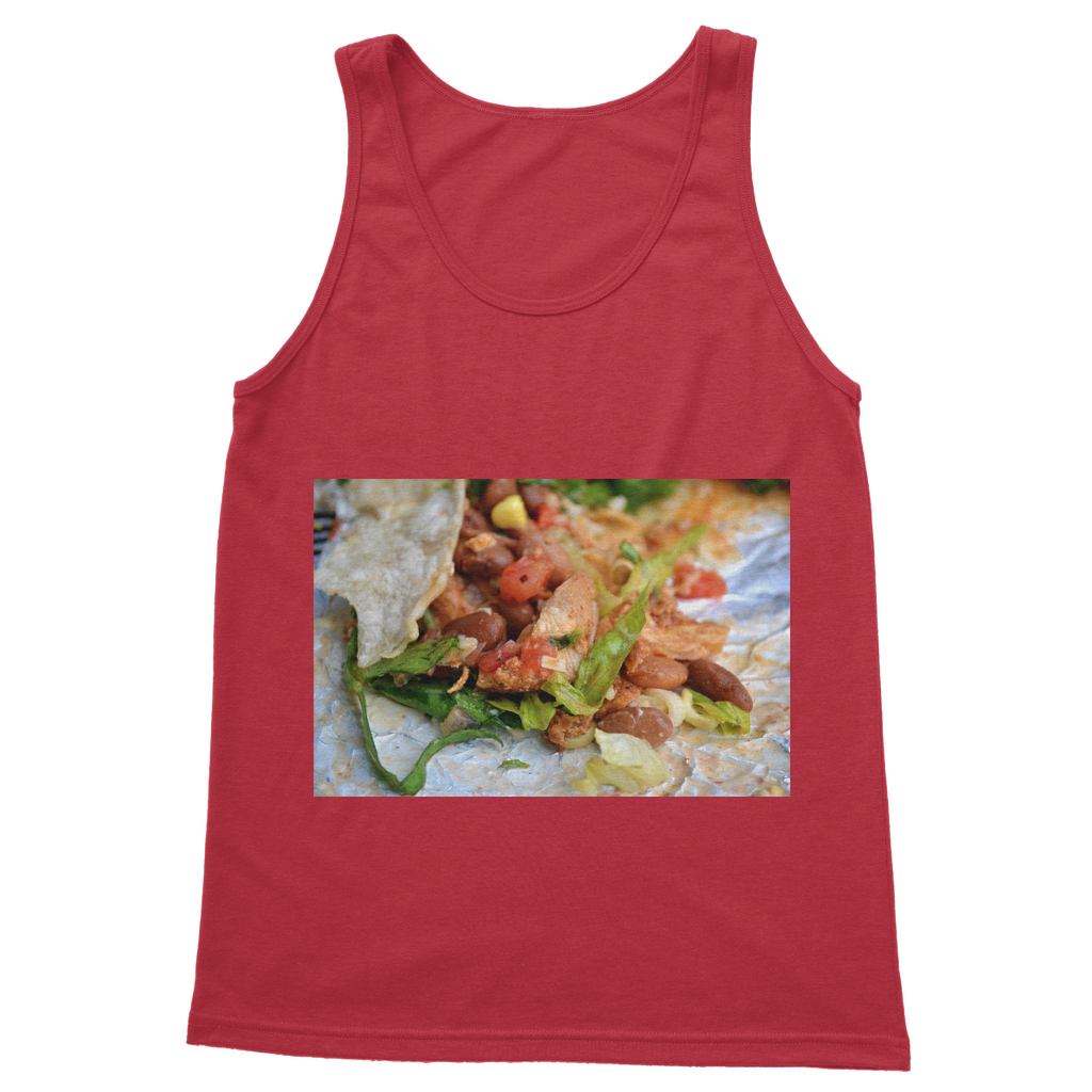 Chicken Burrito Classic Adult Vest Top in various colors, showcasing its unisex design and comfortable fit.