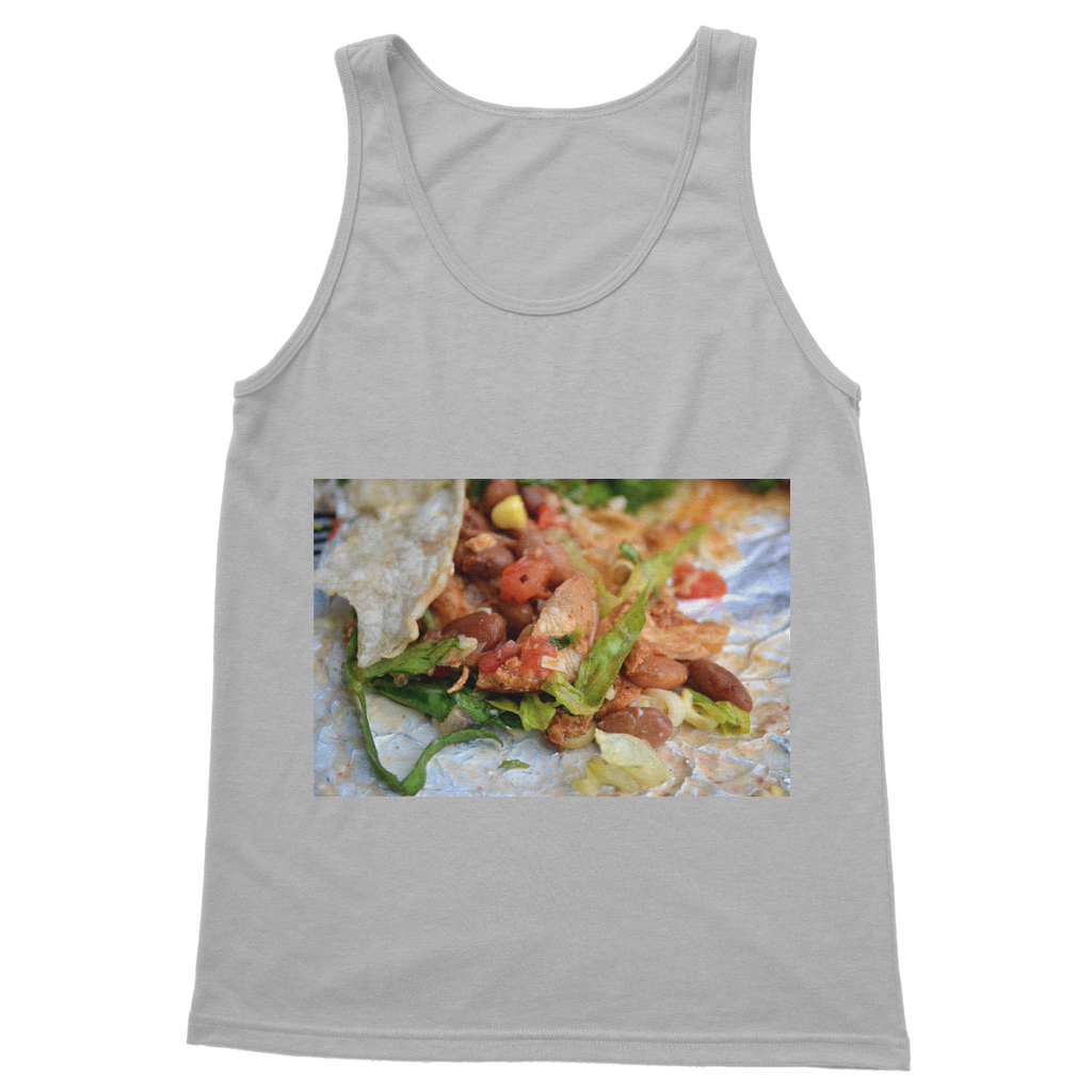 Chicken Burrito Classic Adult Vest Top in various colors, showcasing its unisex design and comfortable fit.