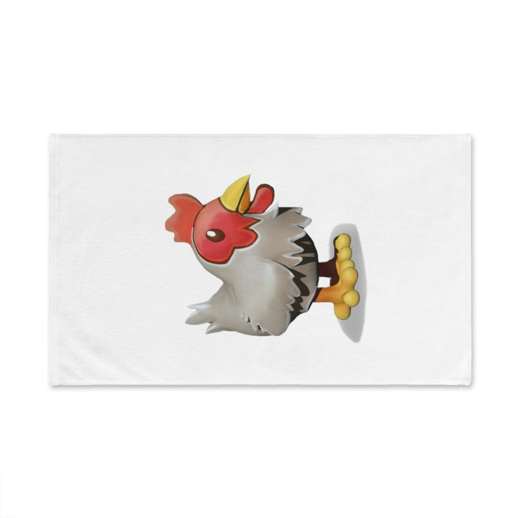 A stylish Chicken Hand Towel featuring a vibrant print on a polyester front and a soft cotton back, ideal for bathroom decor.