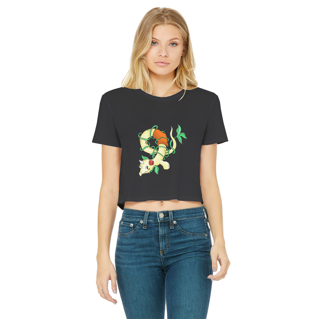 Chickgoton Classic Women's Cropped Raw Edge T-Shirt featuring a round neck, short sleeves, and a stylish raw edge hem in a vibrant color.