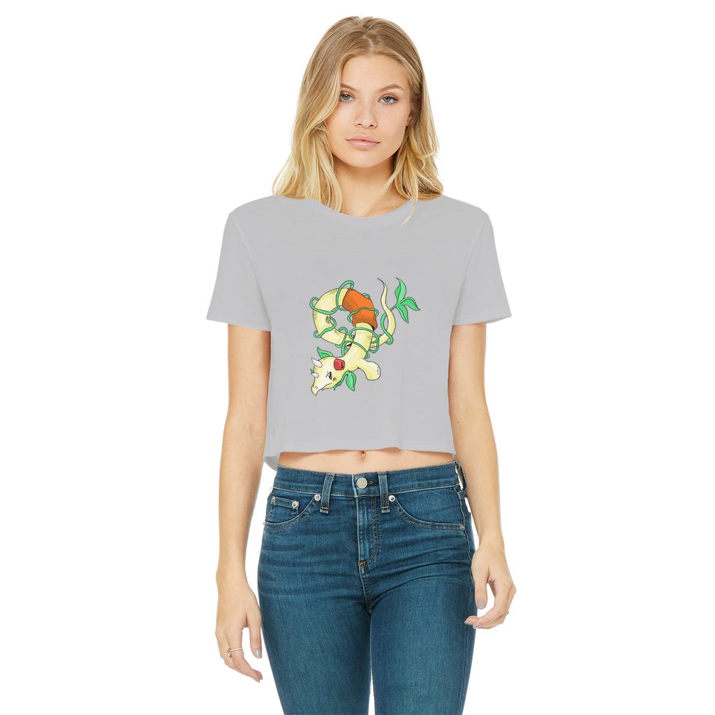 Chickgoton Classic Women's Cropped Raw Edge T-Shirt featuring a round neck, short sleeves, and a stylish raw edge hem in a vibrant color.