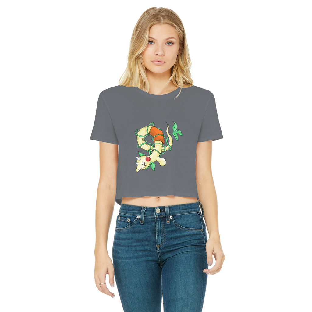 Chickgoton Classic Women's Cropped Raw Edge T-Shirt featuring a round neck, short sleeves, and a stylish raw edge hem in a vibrant color.