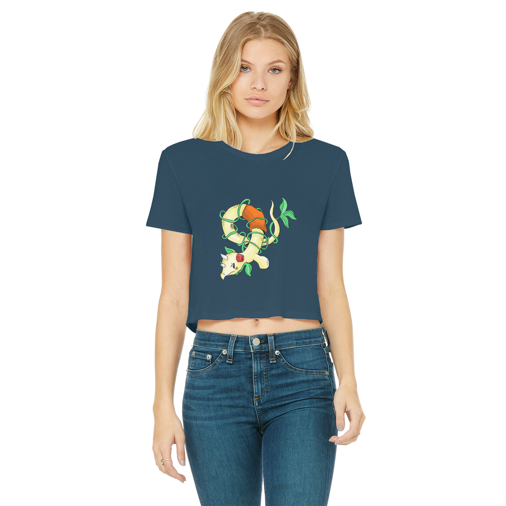 Chickgoton Classic Women's Cropped Raw Edge T-Shirt featuring a round neck, short sleeves, and a stylish raw edge hem in a vibrant color.