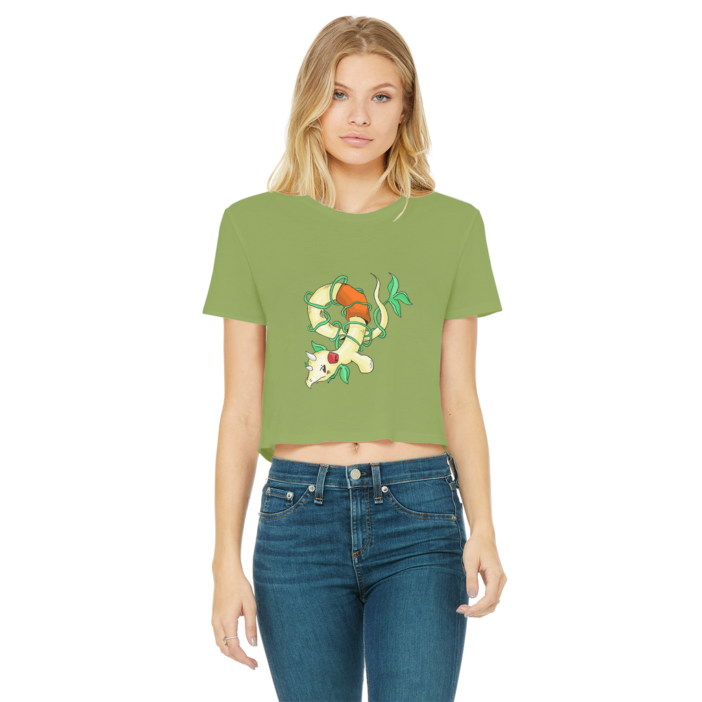 Chickgoton Classic Women's Cropped Raw Edge T-Shirt featuring a round neck, short sleeves, and a stylish raw edge hem in a vibrant color.
