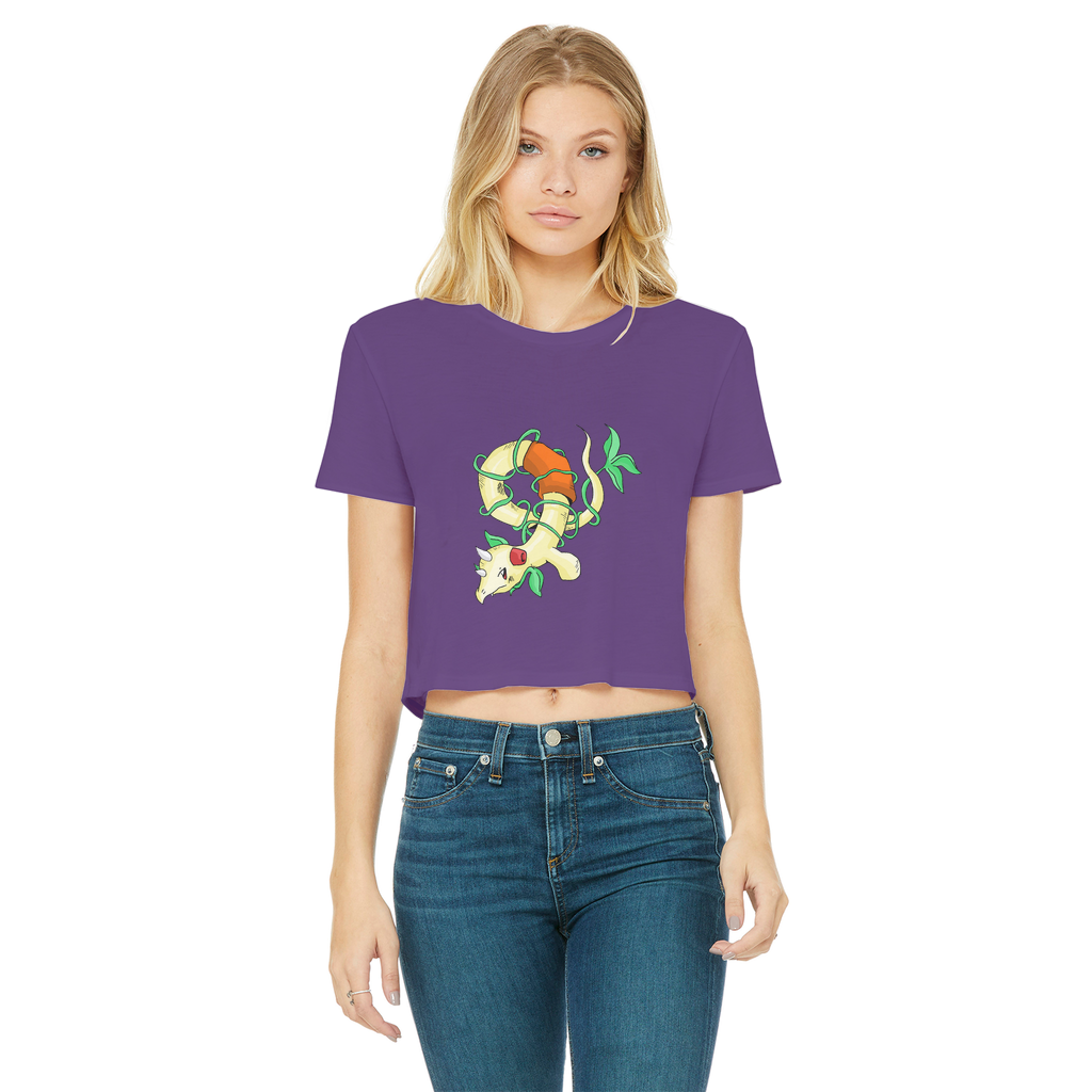 Chickgoton Classic Women's Cropped Raw Edge T-Shirt featuring a round neck, short sleeves, and a stylish raw edge hem in a vibrant color.