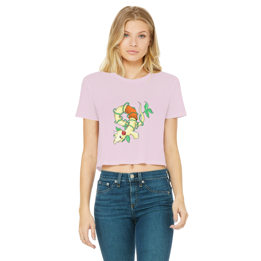 Chickgoton Classic Women's Cropped Raw Edge T-Shirt featuring a round neck, short sleeves, and a stylish raw edge hem in a vibrant color.