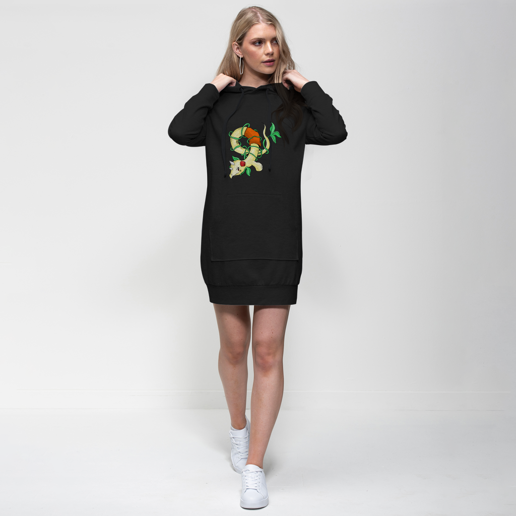 Chickgoton Premium Adult Hoodie Dress in a stylish design featuring a hood, full-length sleeves, and a kangaroo pouch pocket.