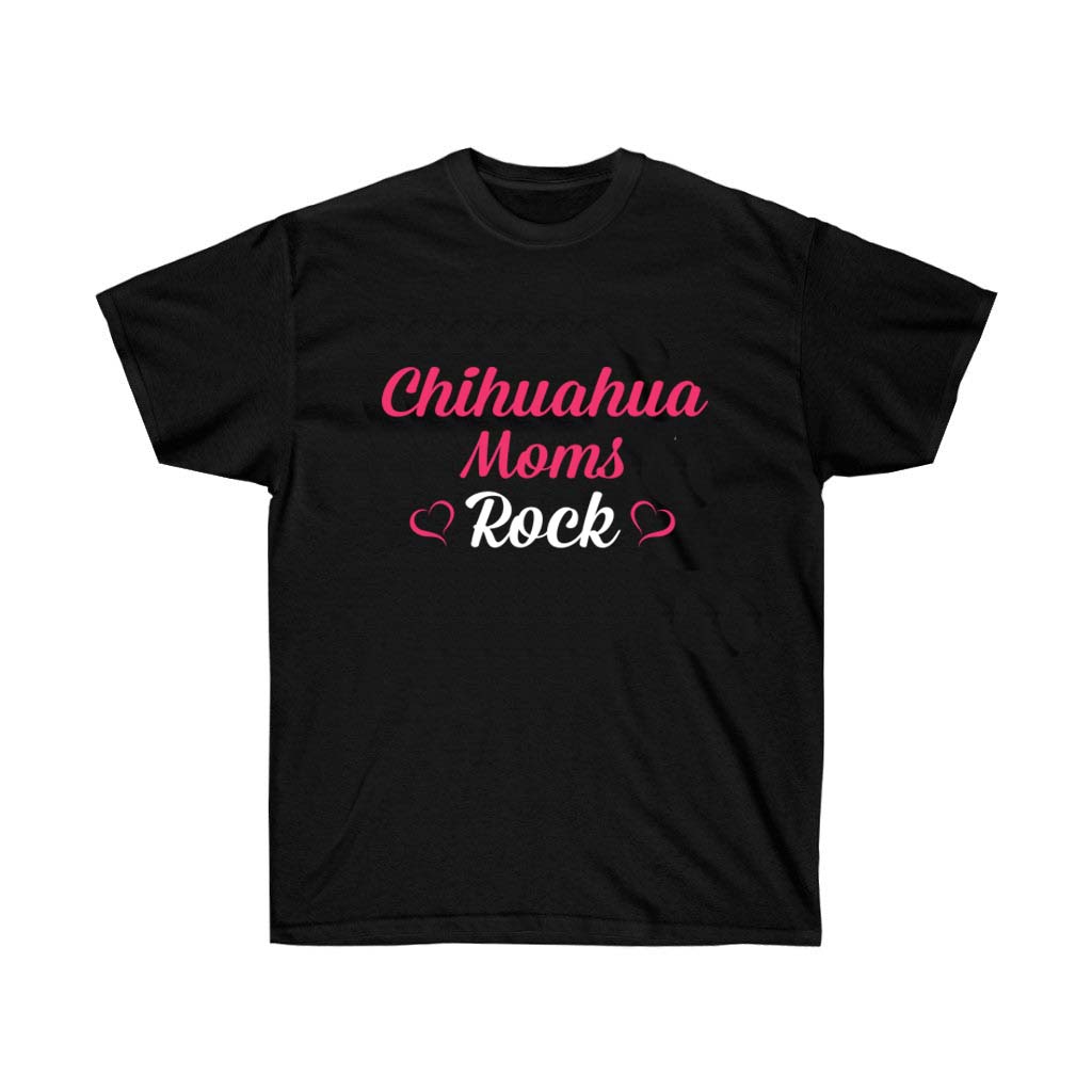 Chihuahua Dog Moms Rock T-Shirt featuring a vibrant vinyl print, made from 100% soft cotton, perfect for dog lovers.