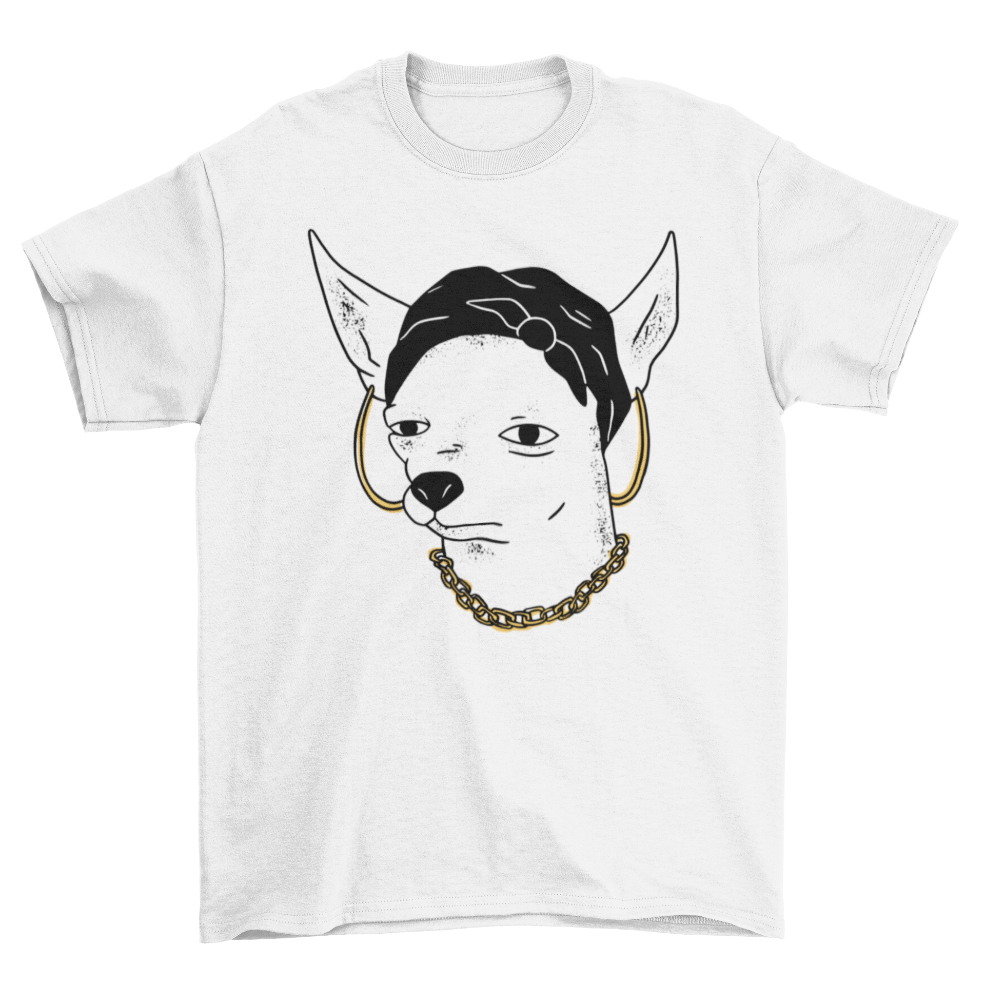 Illustration of dog wearing accessories.