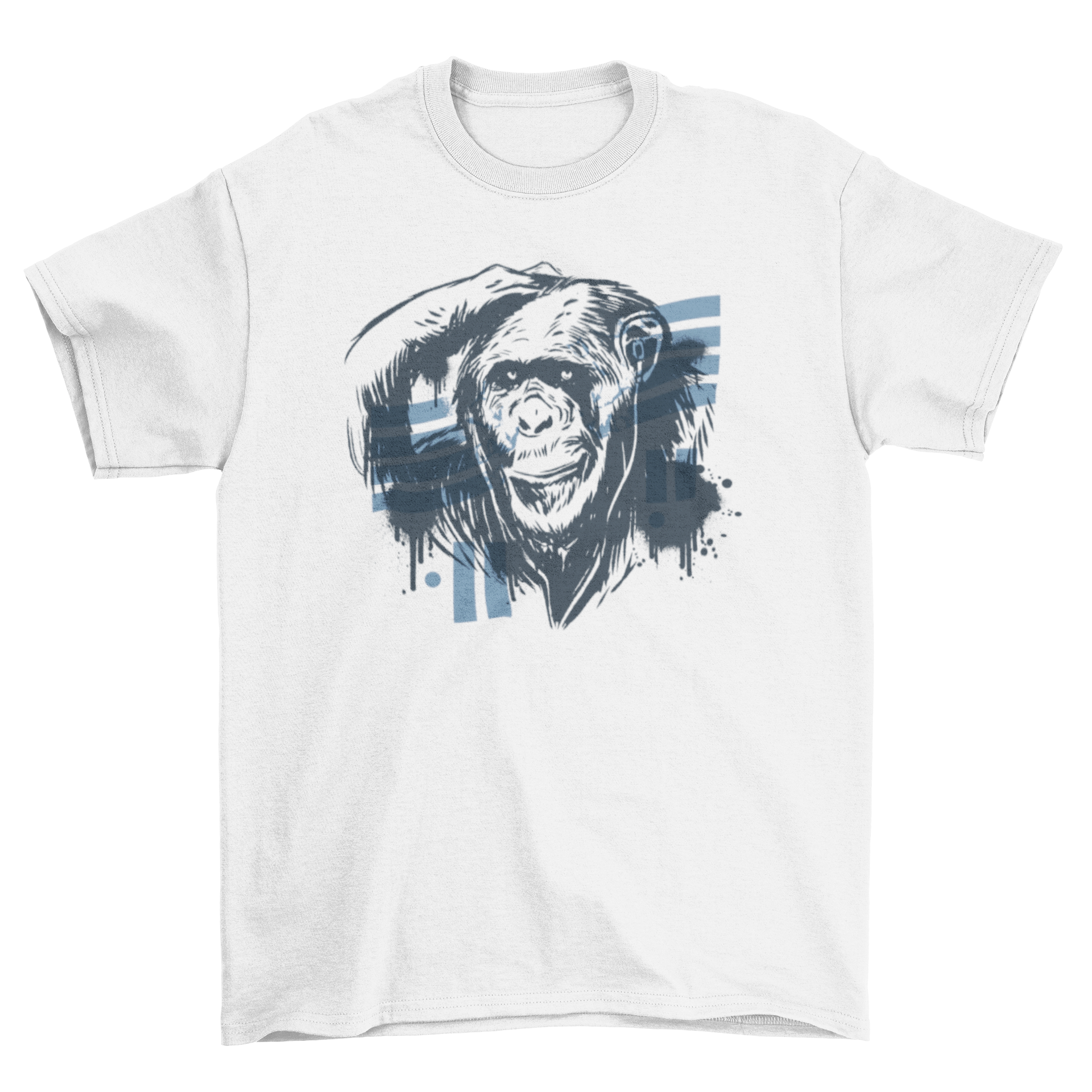 A stylish t-shirt featuring a vibrant graffiti illustration of a thinking chimpanzee, perfect for casual wear.
