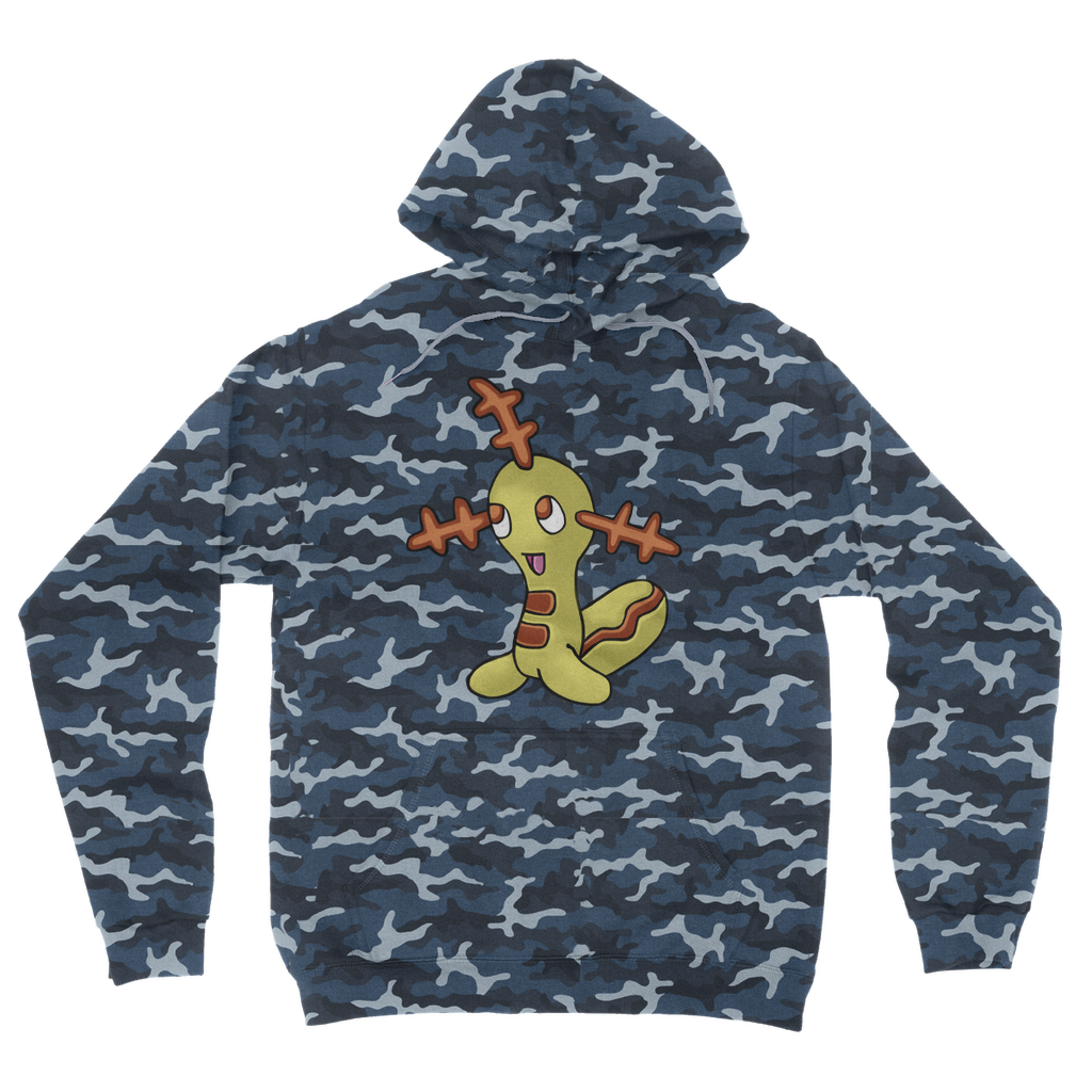 Chinchow Camouflage Adult Hoodie featuring an all-over camo design, double fabric hood, and kangaroo pouch pocket.
