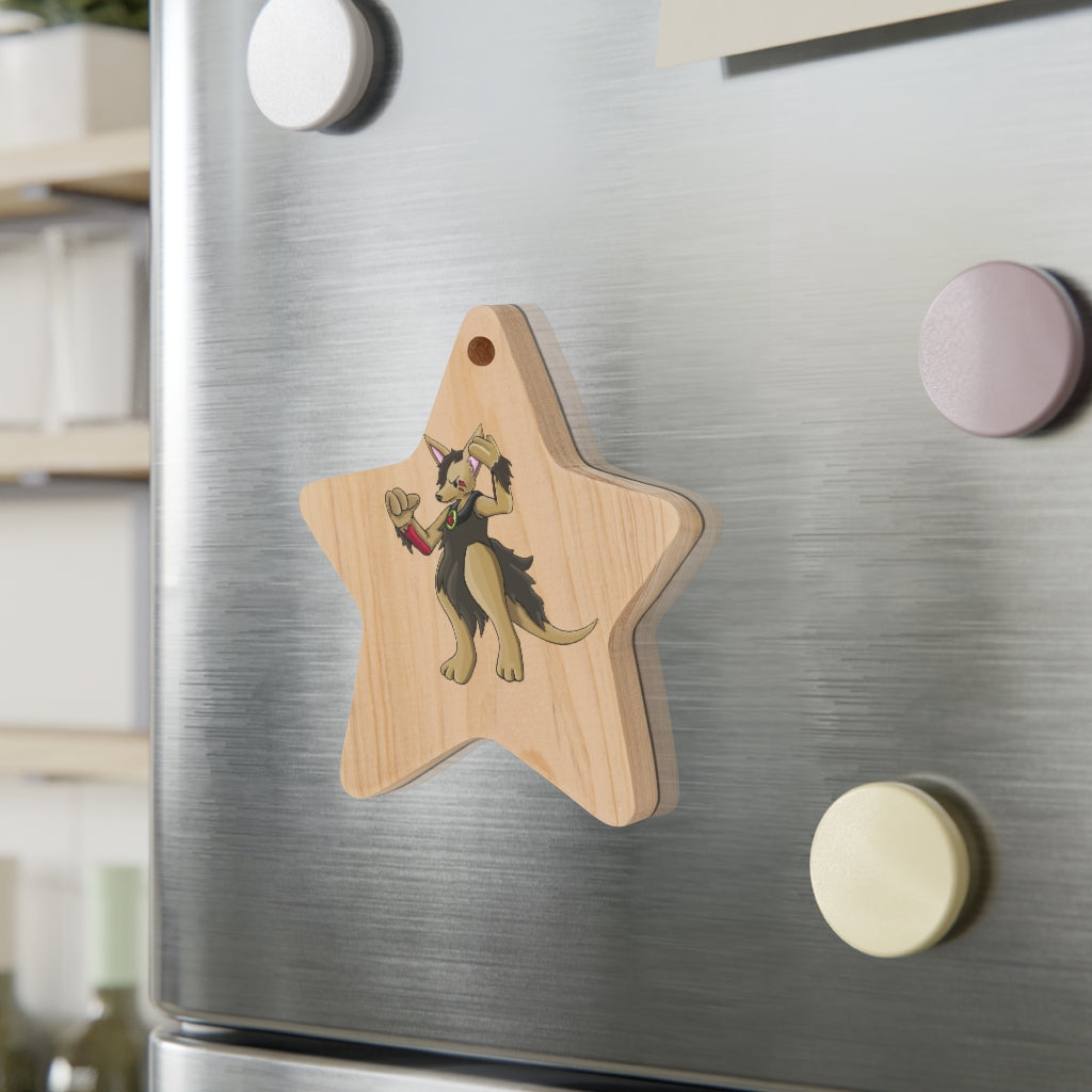 Chiwuadud Wooden Christmas Ornaments featuring six whimsical shapes with a rustic wooden finish and red hanging ribbons.