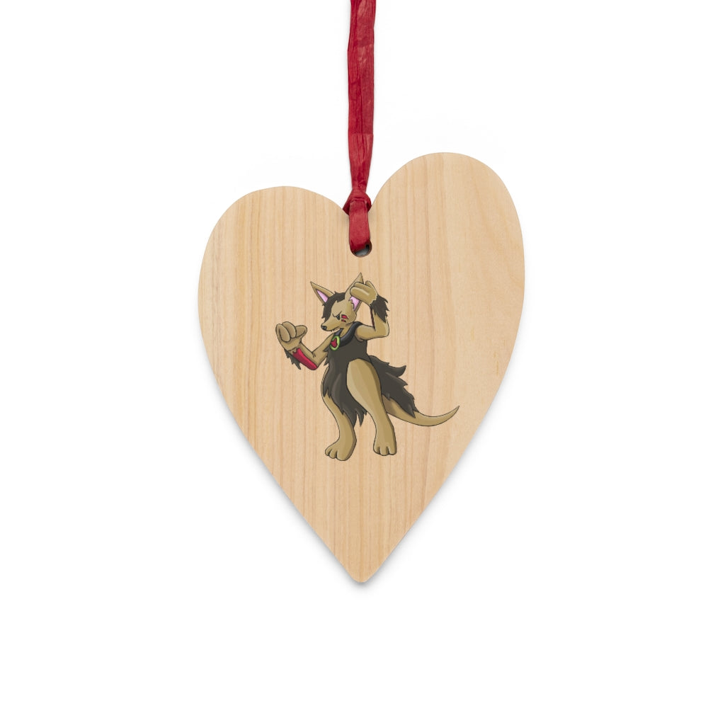 Chiwuadud Wooden Christmas Ornaments featuring six whimsical shapes with a rustic wooden finish and red hanging ribbons.