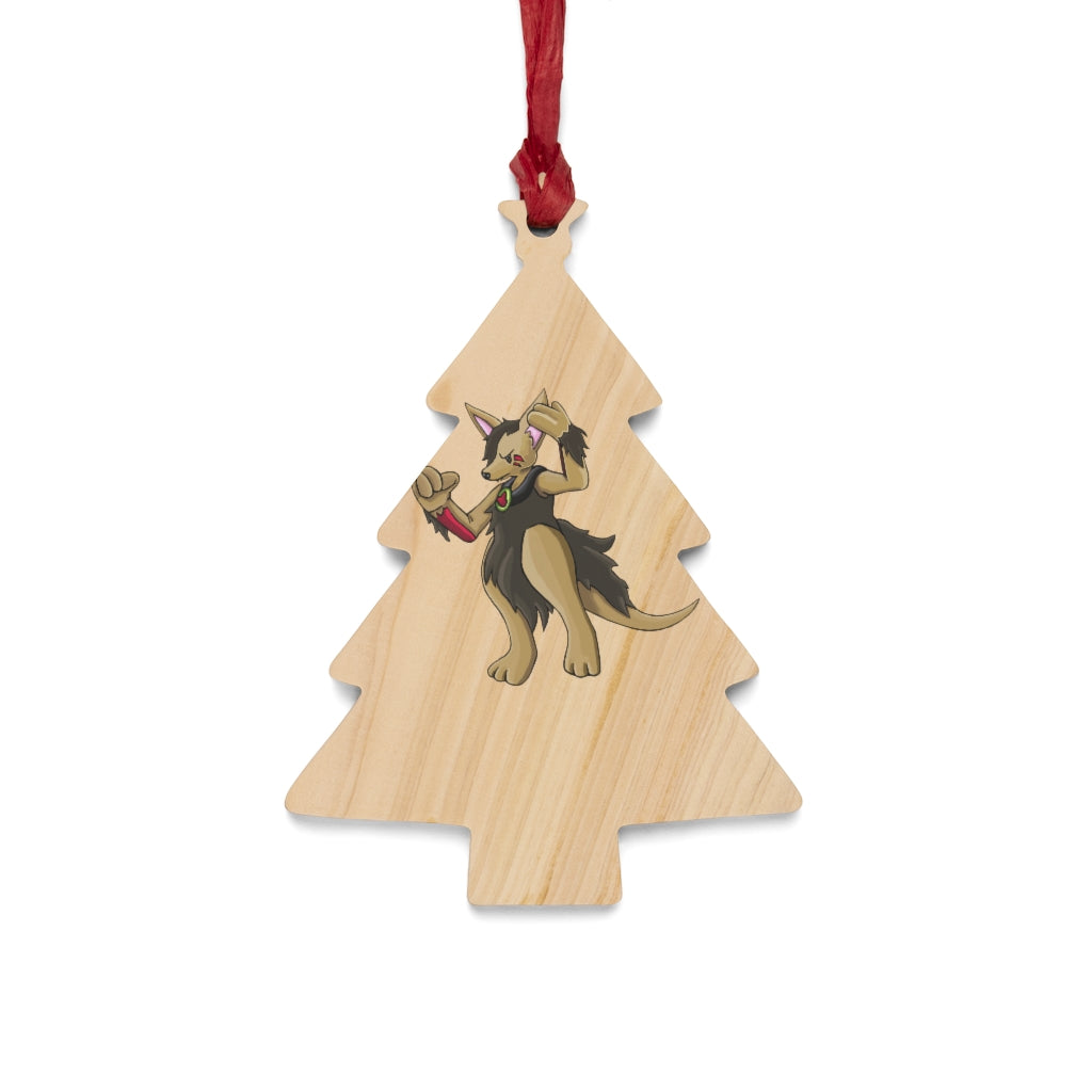 Chiwuadud Wooden Christmas Ornaments featuring six whimsical shapes with a rustic wooden finish and red hanging ribbons.