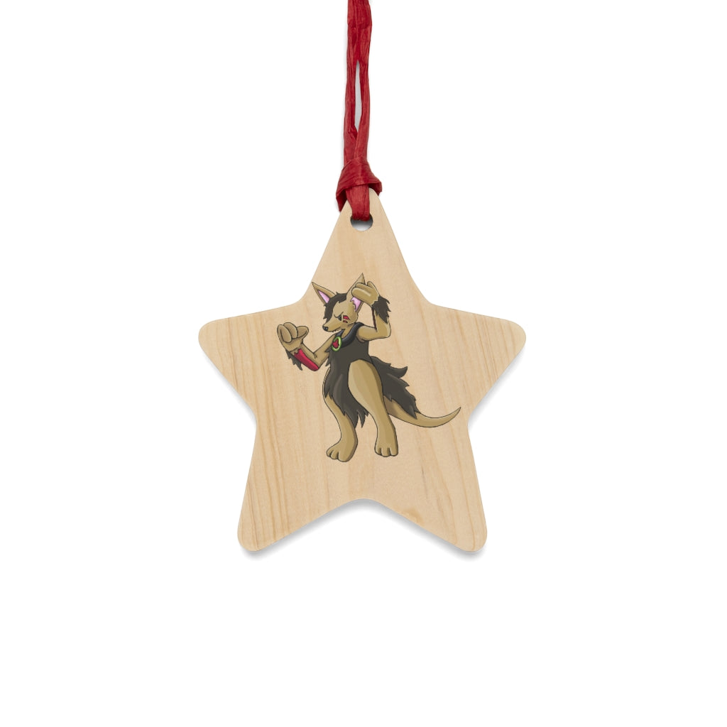 Chiwuadud Wooden Christmas Ornaments featuring six whimsical shapes with a rustic wooden finish and red hanging ribbons.