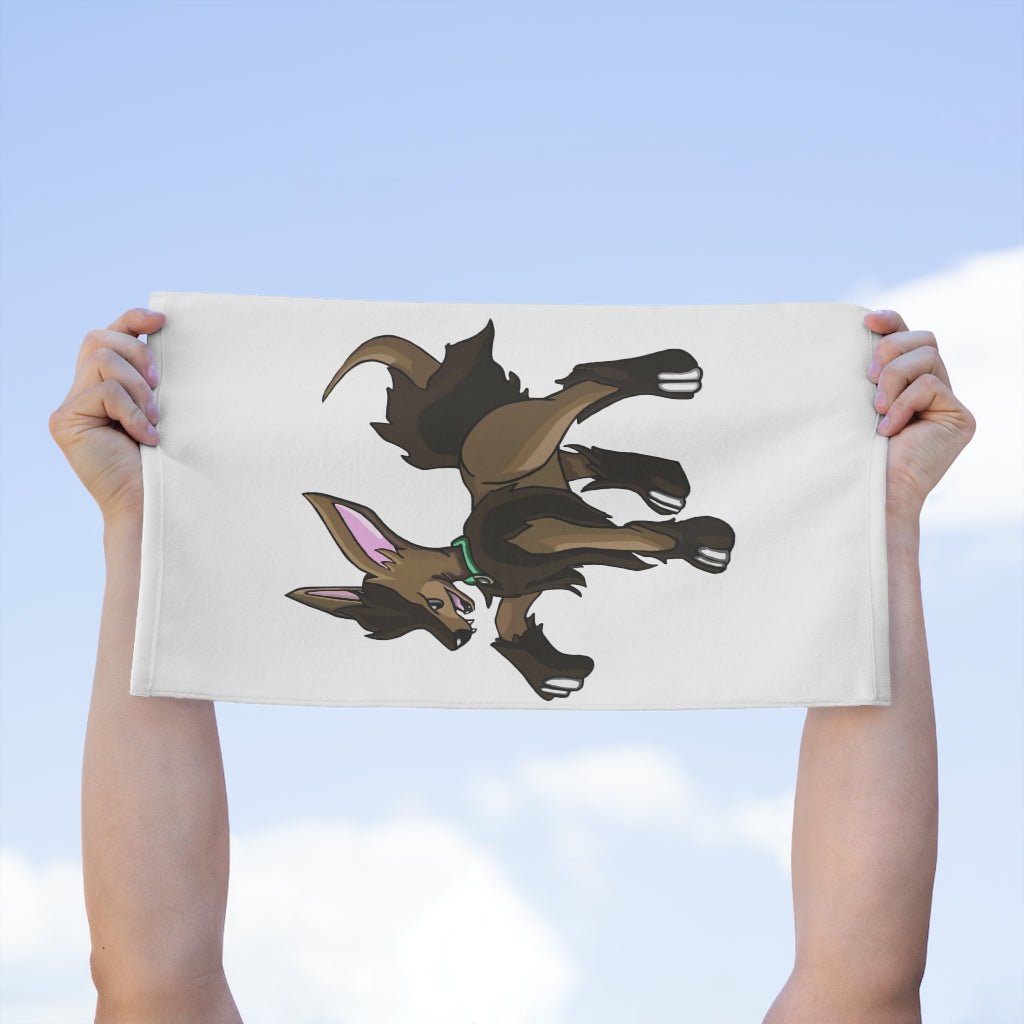 Chiwuahun Rally Towel measuring 11x18 inches, featuring a soft cotton backing and printed mink polyester front, ideal for sports and events.