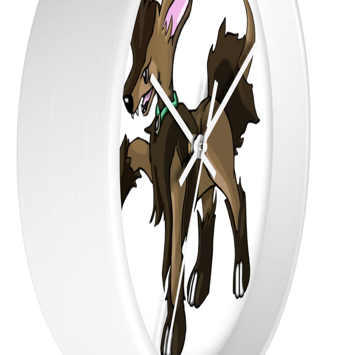 Chiwuahun Wall Clock with wooden frame and plexiglass face, showcasing a stylish design for home decor.