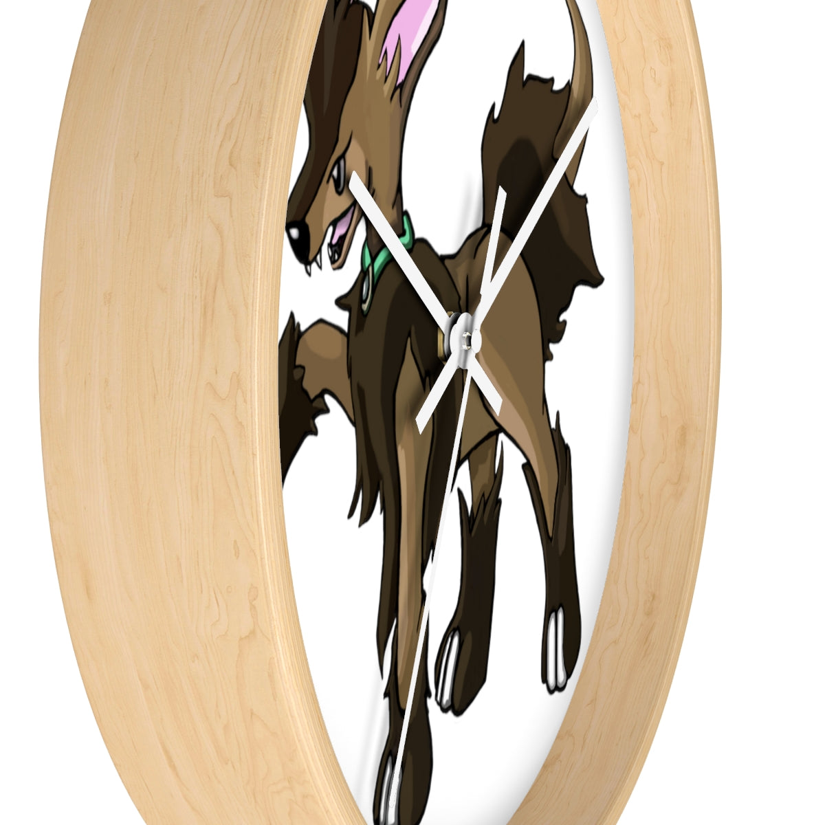 Chiwuahun Wall Clock with wooden frame and plexiglass face, showcasing a stylish design for home decor.