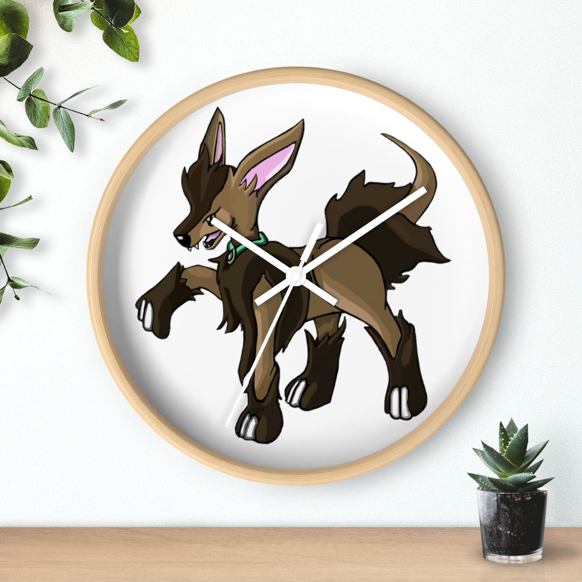 Chiwuahun Wall Clock with wooden frame and plexiglass face, showcasing a stylish design for home decor.